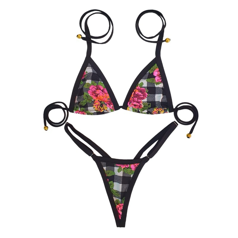 Micro biquíni sem forro v-string moda praia Tina Kari