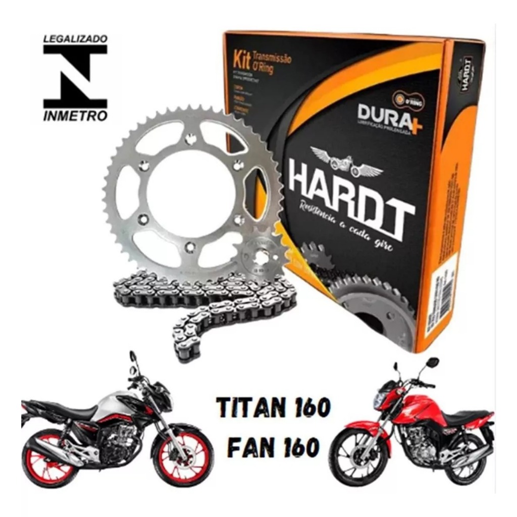 Kit Relação  Com Retentor Oring  Titan CG Start Fan 160 Corrente Coroa e Pinhão Hardt