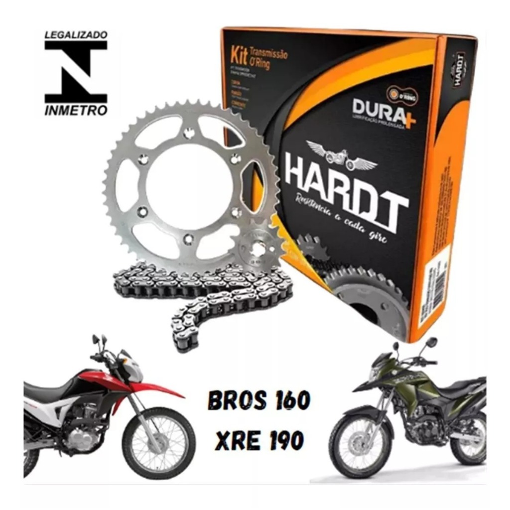Kit Relação Hardt Com Retentor Oring Bros 160 Xre 190 Coroa Corrente e Pinhão hardt