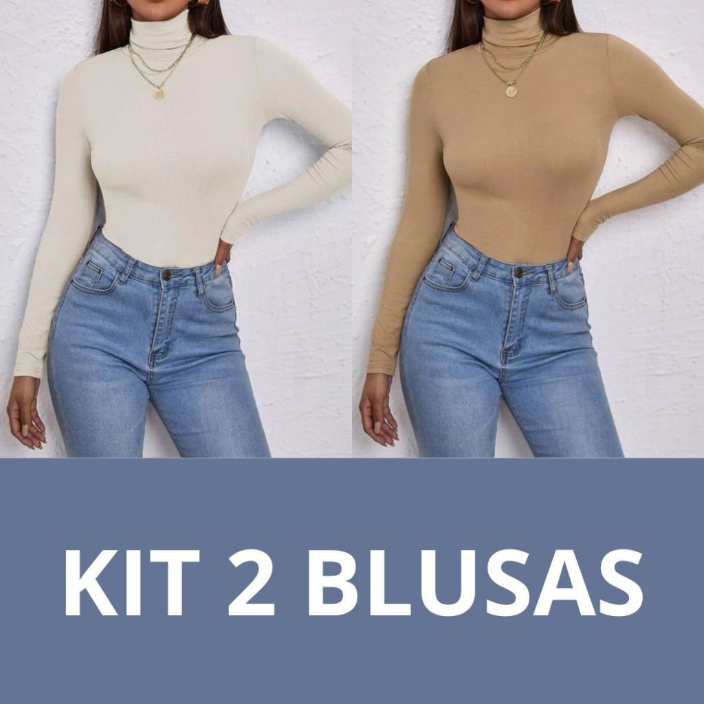 KIT 2 Blusas Feminina Gola Alta Manga Comprida Segunda Pele Termica Cacharrel