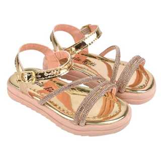 Sandália Infantil Menina Brilho Com Tiras De Strass Delicada Leve Confortável Antiderrapante Fivela em Oferta na Shopee