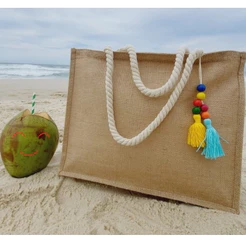 Bolsa De Praia Palha Feminina Com Zíper De Ombro Sacola Ecobag Tote Juta natural bolsa ecológica moda verão