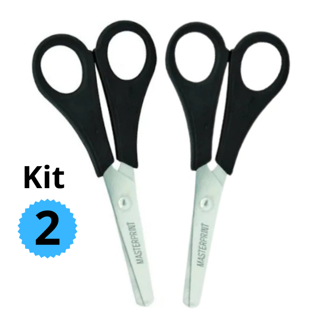 Kit 2 Tesouras Escolar Cabo Preto Infantil 13cm Sem Ponta Masterprint em Oferta na Shopee