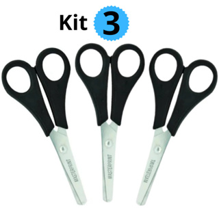 Kit 3 Tesouras Escolar 13cm Sem Ponta Infantil Cabo Preto Masterprint em Oferta na Shopee