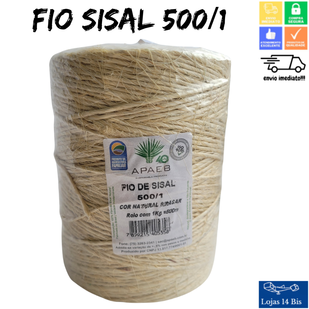 Fio de Sisal 100% Natural sem Rasar 500/1 Rolo 1Kg com 500m APAEB em Oferta na Shopee