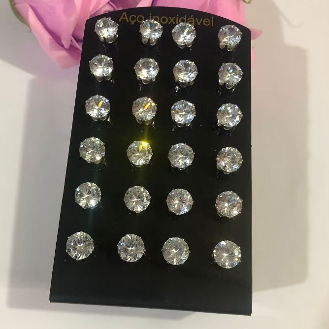 Brinco Ponto de Luz Feminino e Masculino Pedra Zircônia Aço inoxidável