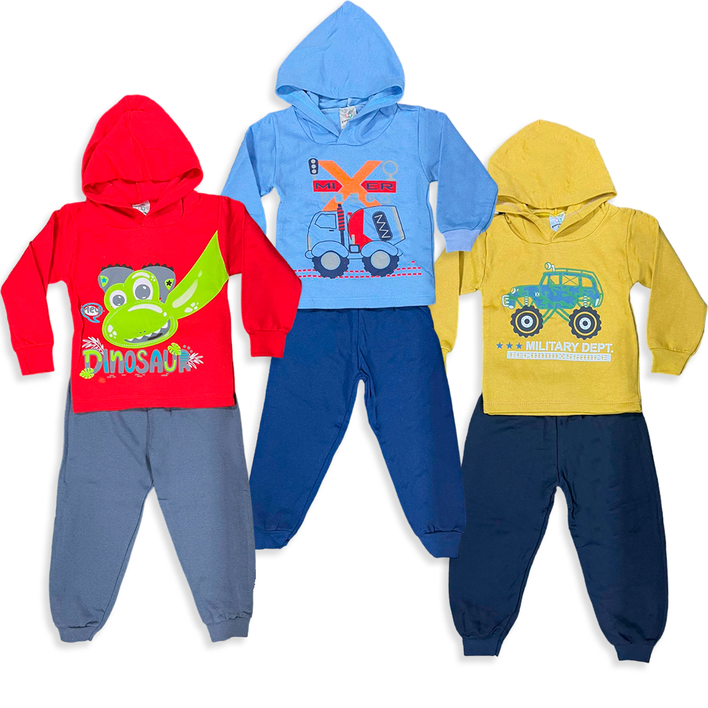 Kit 04 Peças Roupa Infantil Conjunto Moletom Menino 2 Blusas + 2 Calças Moletom Inverno