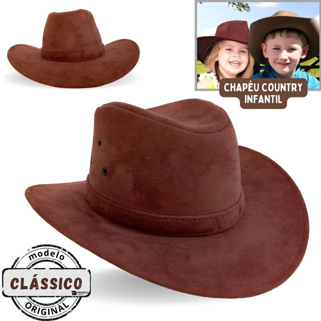 Chapeu Country Infantil Menino Menina Rodeio Sertanejo Festa Peão Boiadeiro Cowboy Barretos Camurça
