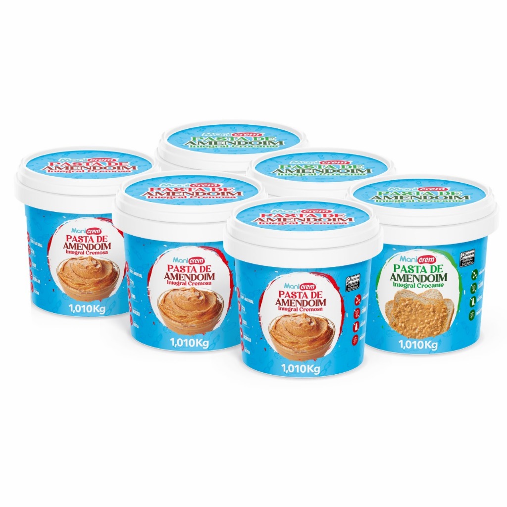 Kit 06x Manicrem Pasta De Amendoim Cremosa e Crocante 100% Amendoim - 1,010kg em Oferta na Shopee