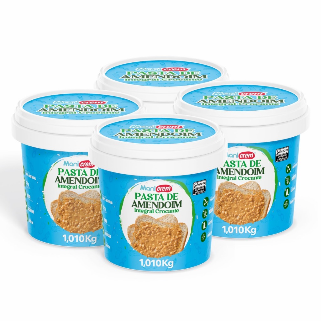 Kit 04x Manicrem Pasta De Amendoim Crocante 100% Amendoim - 1,010kg em Oferta na Shopee