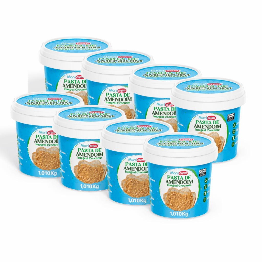 Kit 08x Manicrem Pasta De Amendoim Crocante 100% Amendoim - 1,010kg