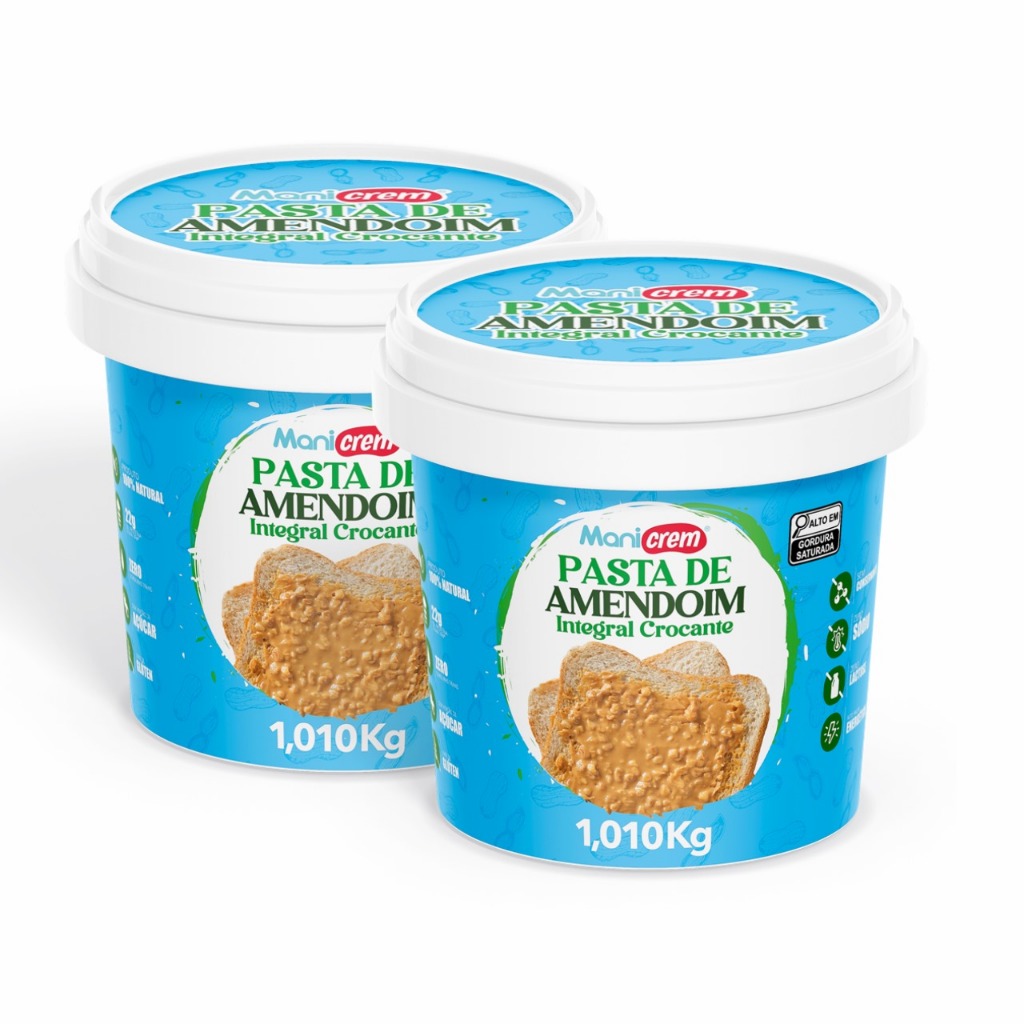 Imagem Kit 02x Manicrem Pasta De Amendoim Crocante 100% Amendoim - 1,010kg