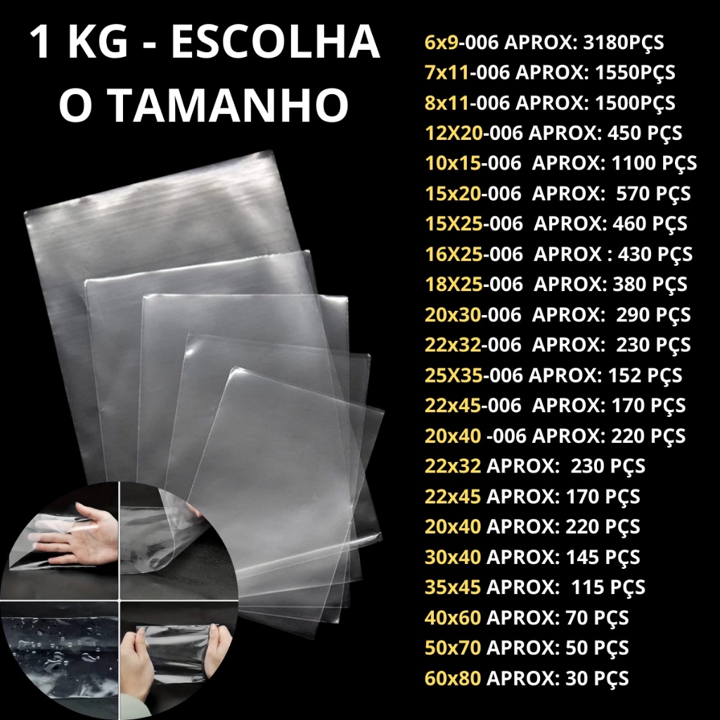 1kg Embalagem Plástica PP Brilhante Transparente Cristal, Saquinho Incolor Brilhoso, Transparente Para Roupas, Presentes, Cestas e Embalagens em Geral. em Oferta na Shopee