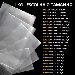 1kg Saco Plástico Transparente PP Embalagem Brilhante tipo Celofane saquinho Incolor Vários Tamanhos em Oferta na Shopee