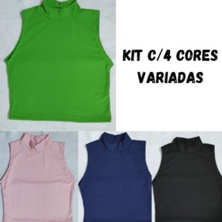 KIT 4 TOP/CROPPET DE GOLA CANELADA FEMININA