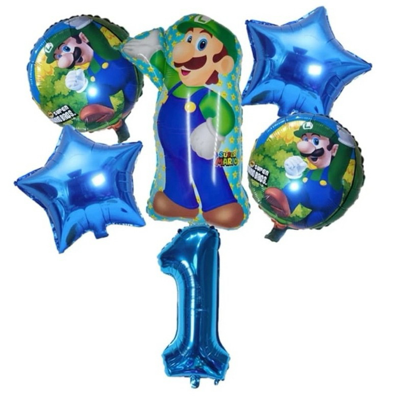 kit C/5 Balões Metalizado Luigi Turma Do Mário Bros+Numero 40Cm em Oferta na Shopee
