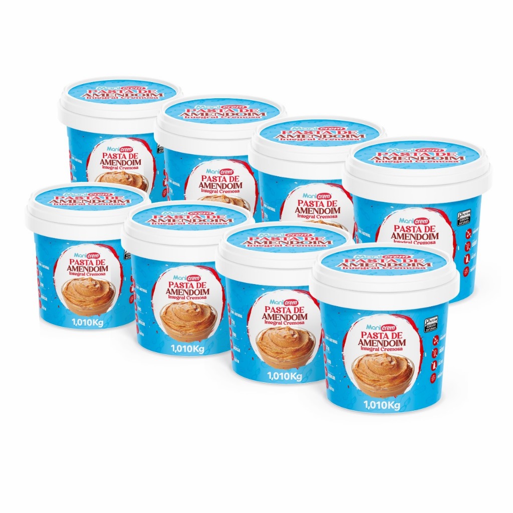 Kit 08x Manicrem Pasta De Amendoim Cremosa 100% Amendoim - 1,010Kg