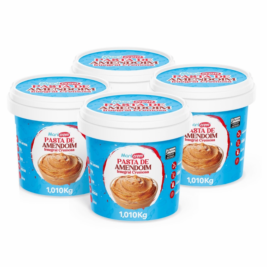 Kit 04x Manicrem Pasta De Amendoim Integral Cremosa - 1,010Kg em Oferta na Shopee