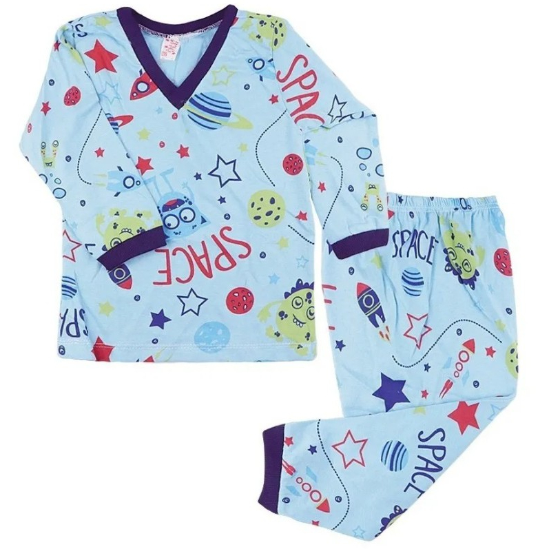 Pijama Infantil Feminino e Masculino Manga Longa Estampado Menina e Menino 100% Algodão