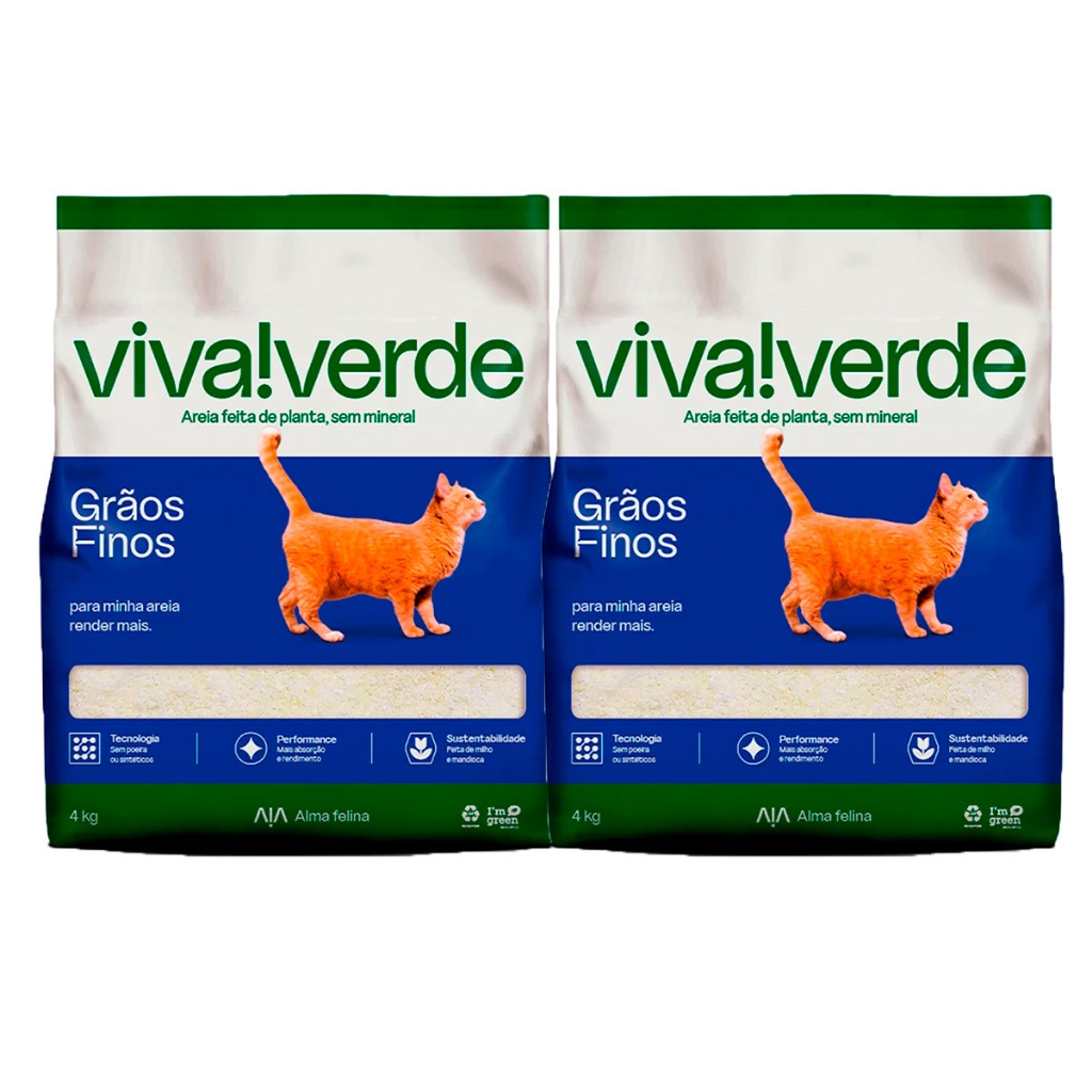 Kit 2 Areia Higiênica Biodegradável Limpeza Plena Viva Verde 4 kg - Pets
