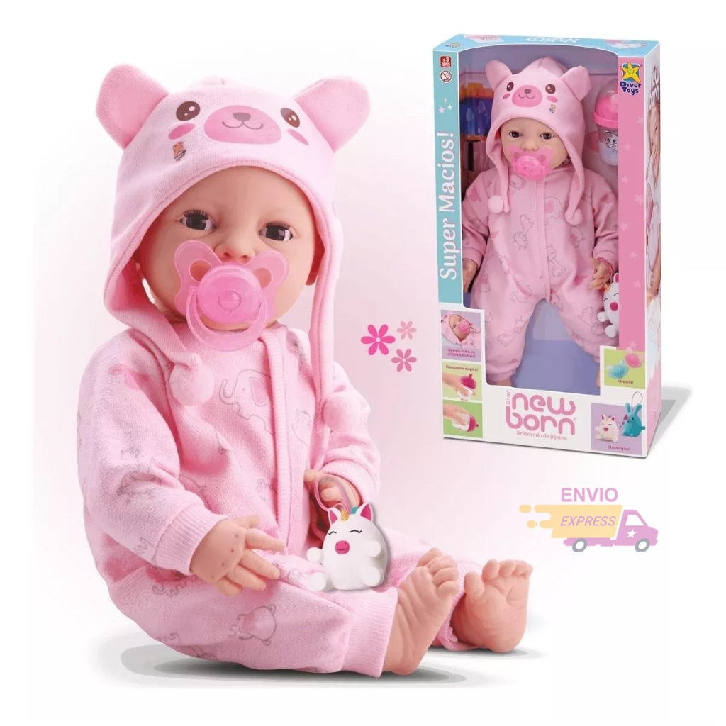 Boneca Menina Bebê Reborn De Pijama Azul Realista Com Acessórios Brinquedos de Menina Divertoys