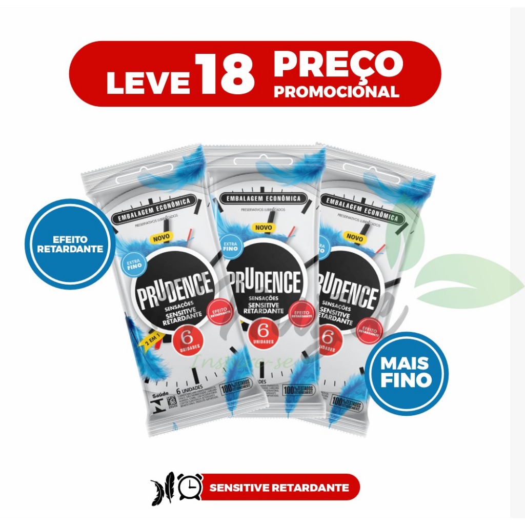 Kit 18 Preservativos Prudence Sensitive Retardante 6 Embalagens com 3 Preservativos cada