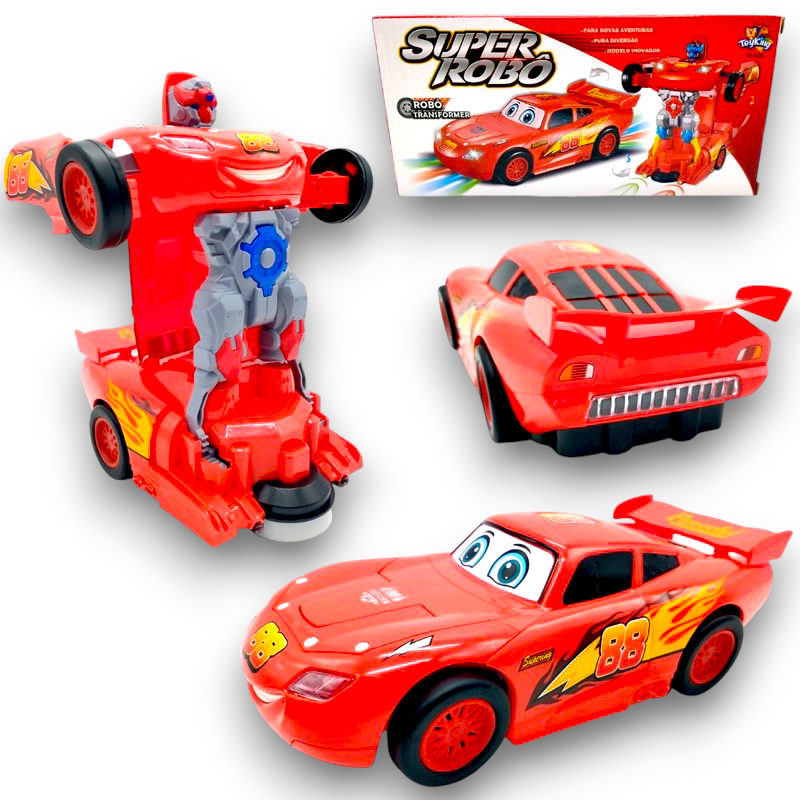 Carrinho Brinquedo Relâmpago Mcqueen Carros Vira Robô Som E Luzes