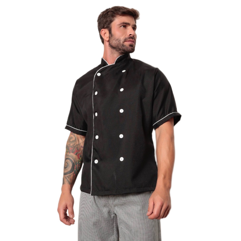 Dolma Chef Masculina Manga Curta Emerald Preto Gardenia Jalecos em Oferta na Shopee