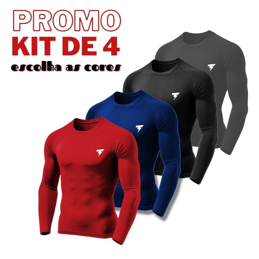 Promoção Kit 4 Camiseta Termica Masculina Segunda Pele Proteção Contra o Sol UV50+ Verão C...