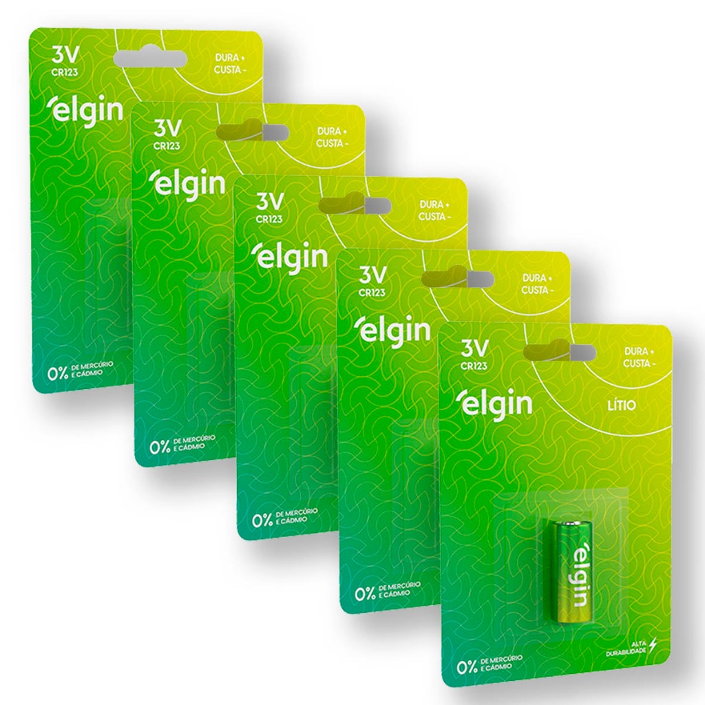 Pilha CR123 3V Elgin Bateria Moeda kit 5 unidades em Oferta na Shopee