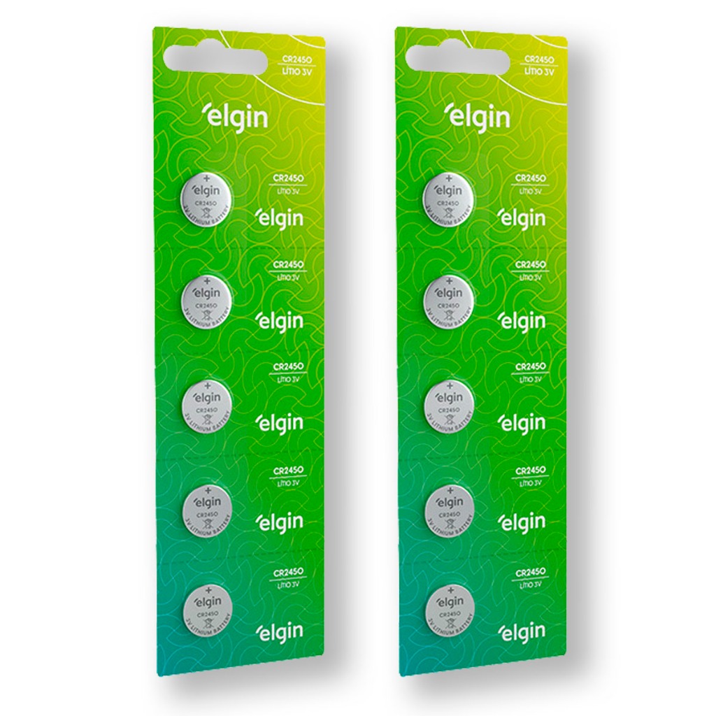 Pilha CR2450 3V Elgin Bateria Moeda kit 10 unidades