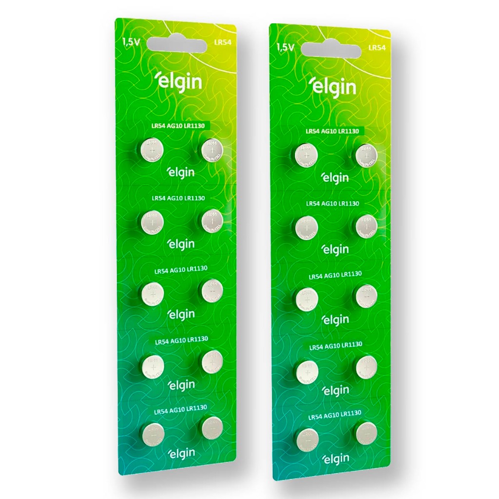 Pilha Alcalina LR1130 Elgin Bateria LR54 AG10 kit 20 unidades em Oferta na Shopee
