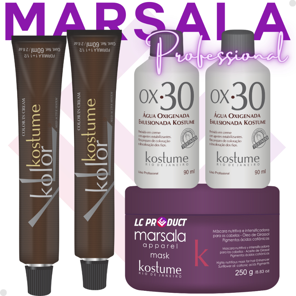 Kit Marsala Kostume  8.26 + 7.26 + 2 Ox 30 + Mascara intensificadora combo manutenção da cor roxinho