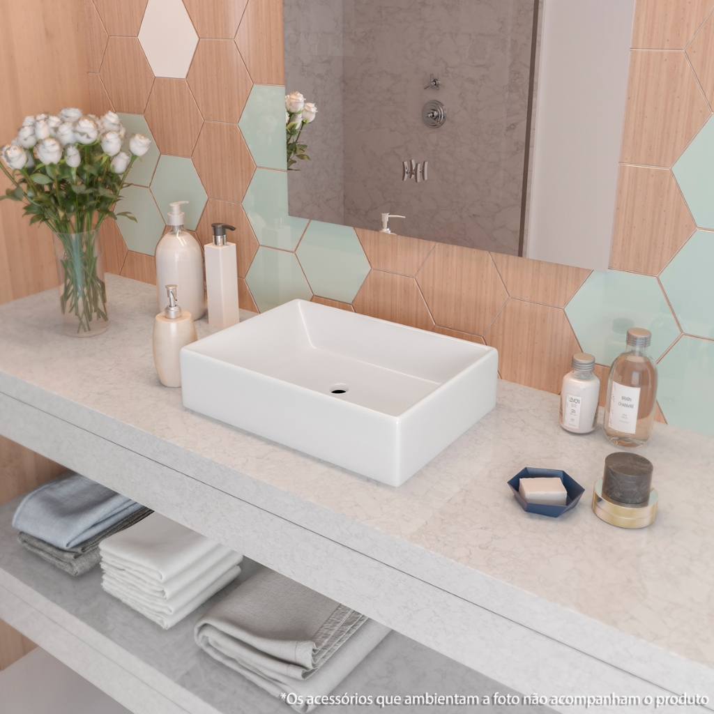 Cuba Pia para Banheiro ou Lavabo Retangular de Mármore Sintético Sobrepor Torino RR Shopp