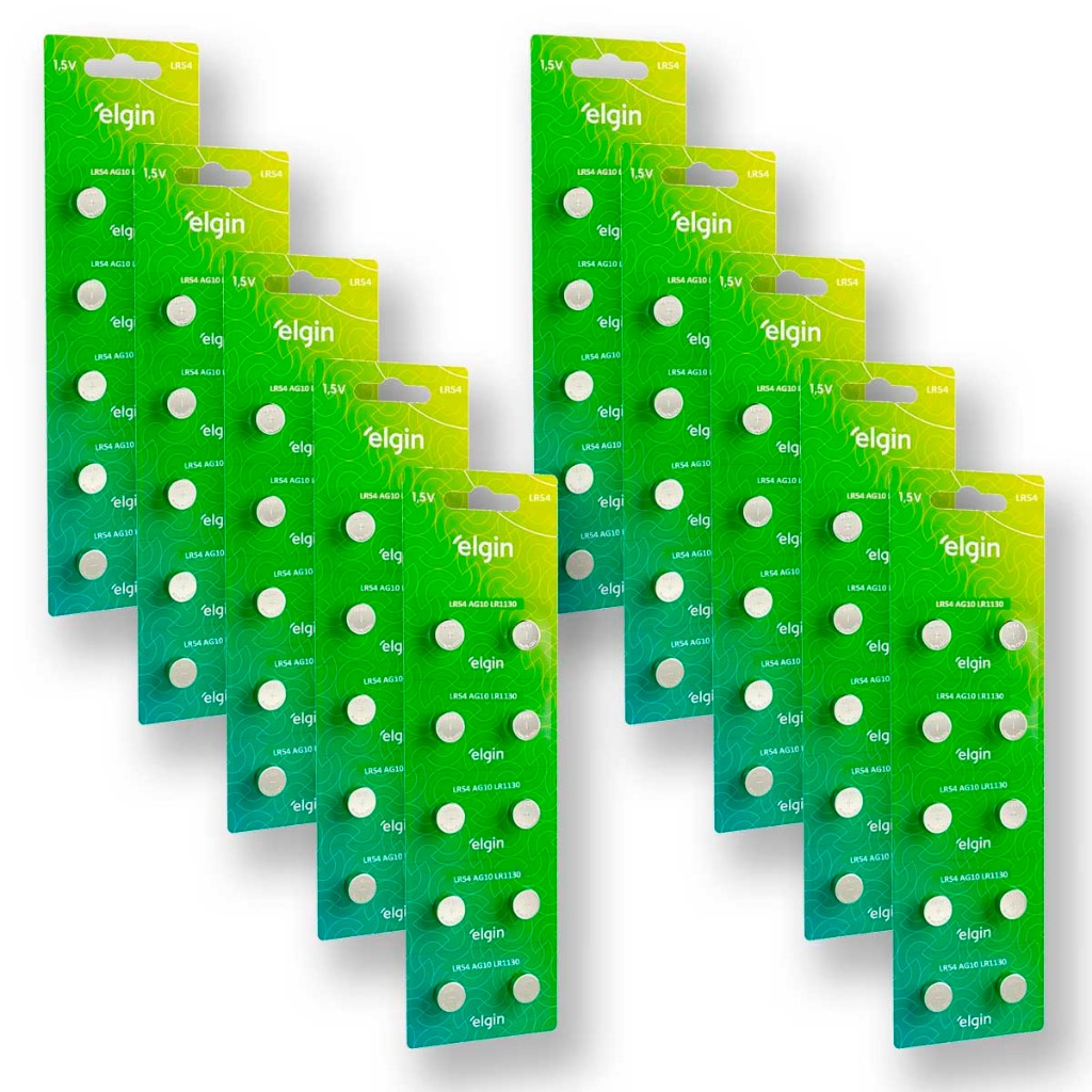 Pilha Alcalina LR1130 Elgin Bateria LR54 AG10 kit 100 unidades em Oferta na Shopee