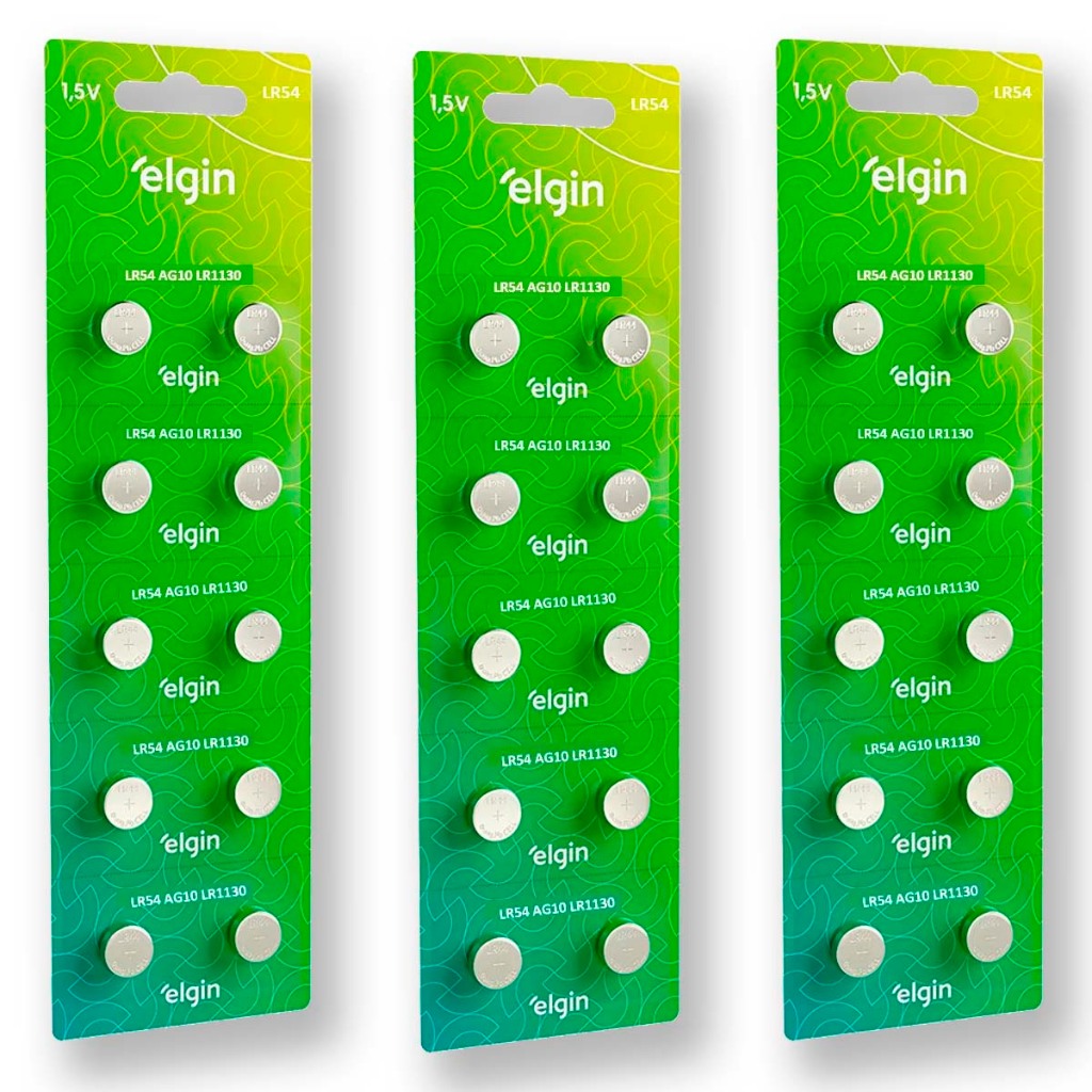 Pilha Alcalina LR1130 Elgin Bateria LR54 AG10 kit 30 unidades - Home Appliances