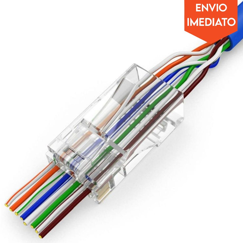 Conector Cabo de Internet RJ45 Vazado Cat5 EZ Exbom 10/20/30/50 Unidades