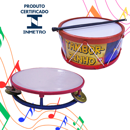 Kit Pandeiro e Tambor Maluco Infantil Colorido Musical Pronta Entrega Promoção