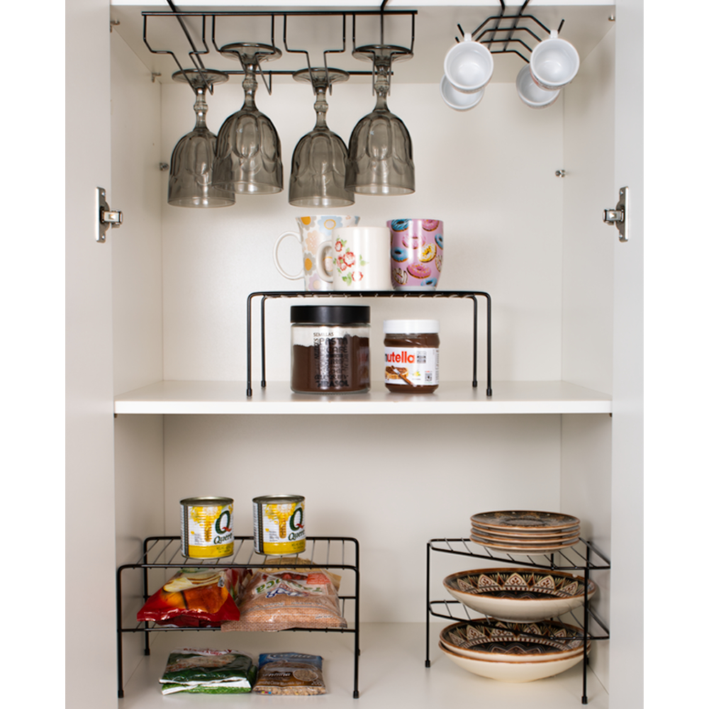 Kit 5 Peça Prateleiras Organizadora Armário Preto Branco Aramado Suporte Pratos Xícaras taça Cozinha