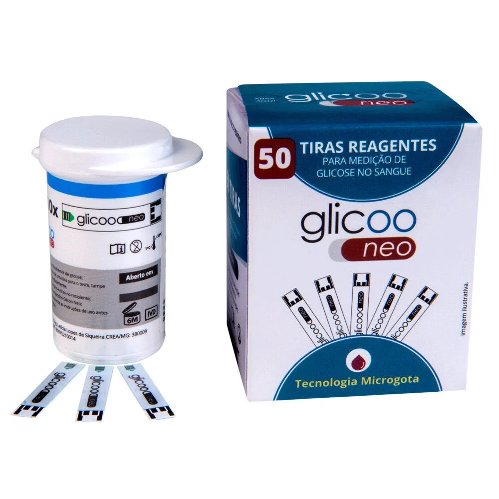 Tiras Reagentes Para Medição de Glicose no Sangue Caixa Glicoo Neo