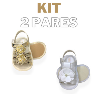 KIT 2 PARES SANDALIA INFANTIL MENINA BEBE RECEM NASCIDA PAR DUPLO 13 AO 18 LUXO FESTA BATIZADO em Oferta na Shopee