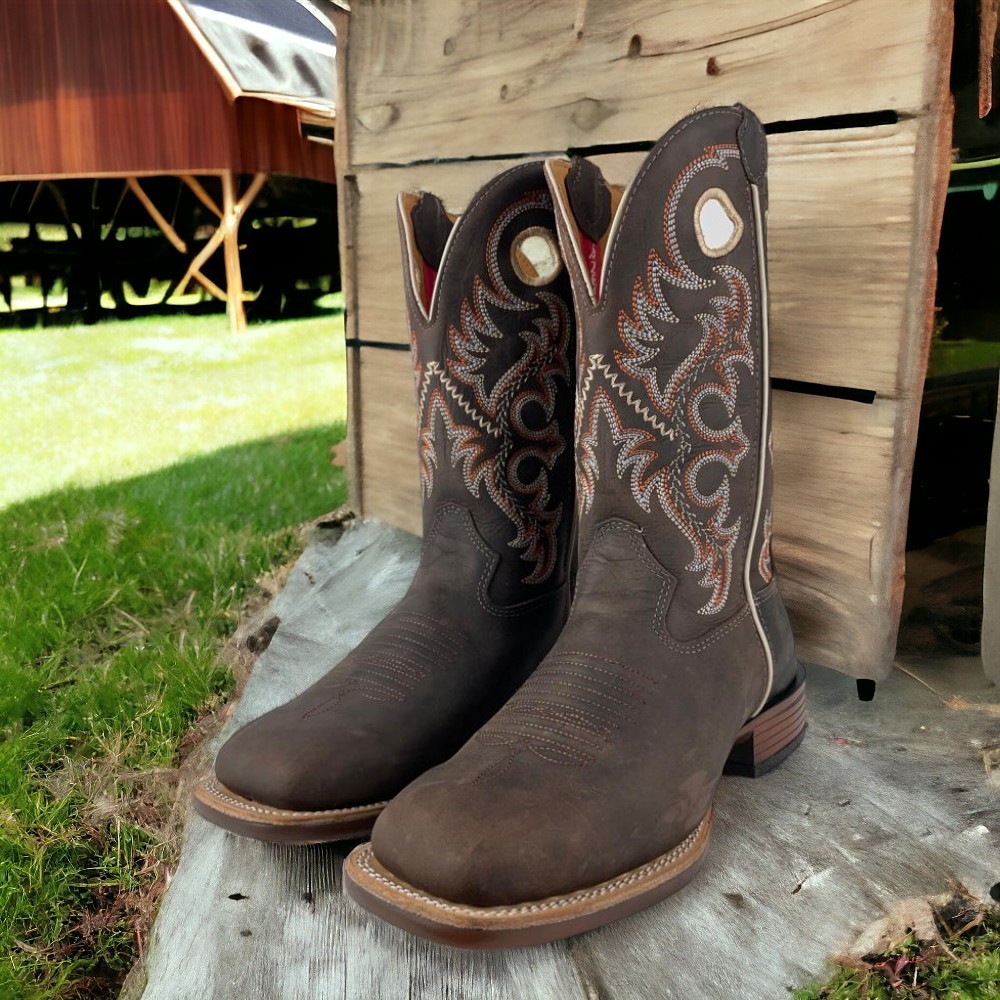 Bota Texana Masculina Goyazes Couro Dallas Café Bico Quadrado Power Resistente e Confortável Para Rodeio