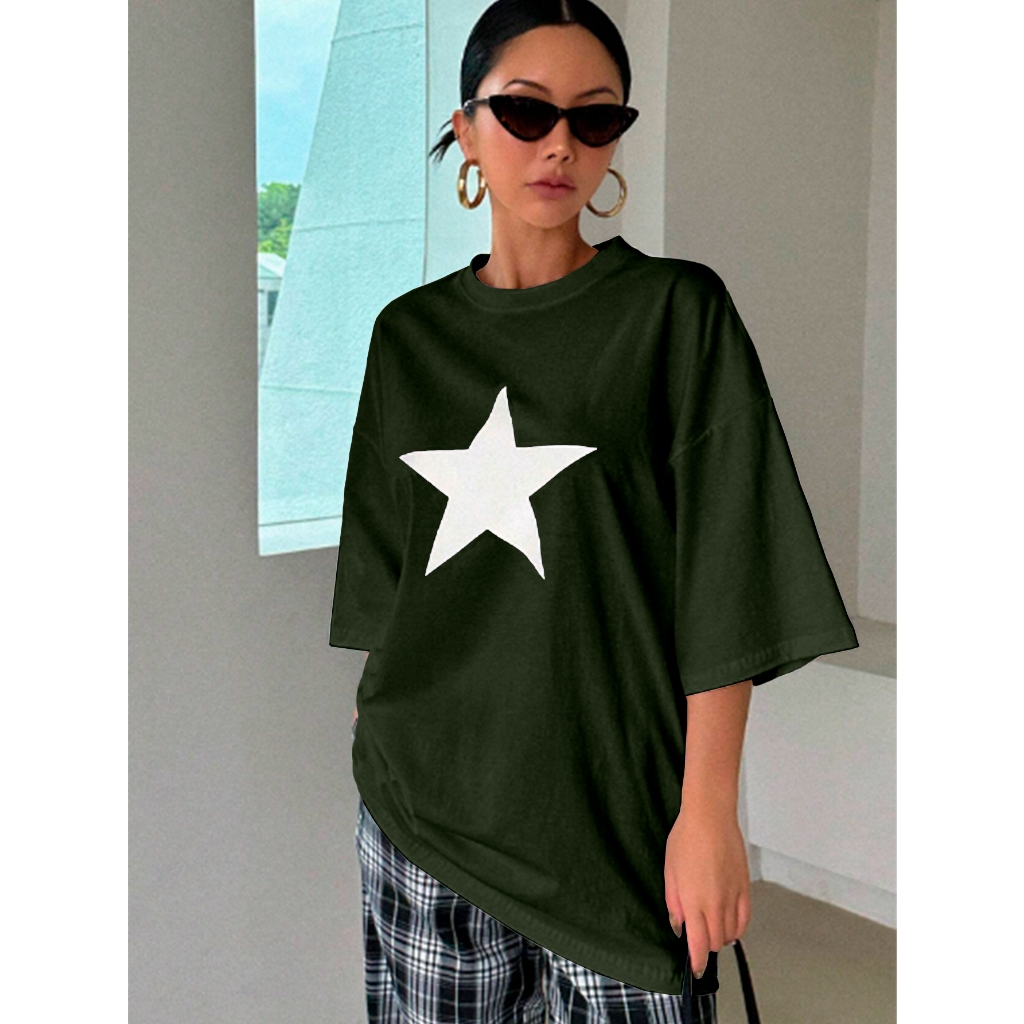 Blusa Streetwear Unissex T Shirt Estampa Estrela 4 Camiseta Oversized Plus Size Camisa Confortável