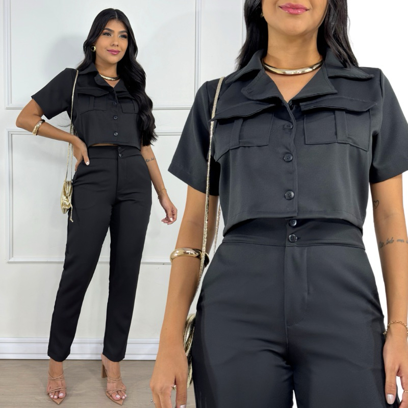 CONJUNTO FEMININO ALFAIATARIA COLETE COM BOTOES em Oferta na Shopee