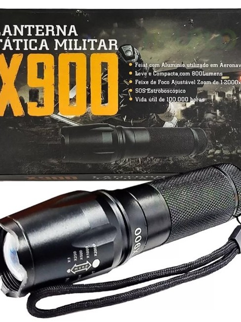 Lanterna Tática Militar Led X900 C/ Bateria Recarregável Cor Da Lanterna Preto Cor Da Luz Branco/neutro