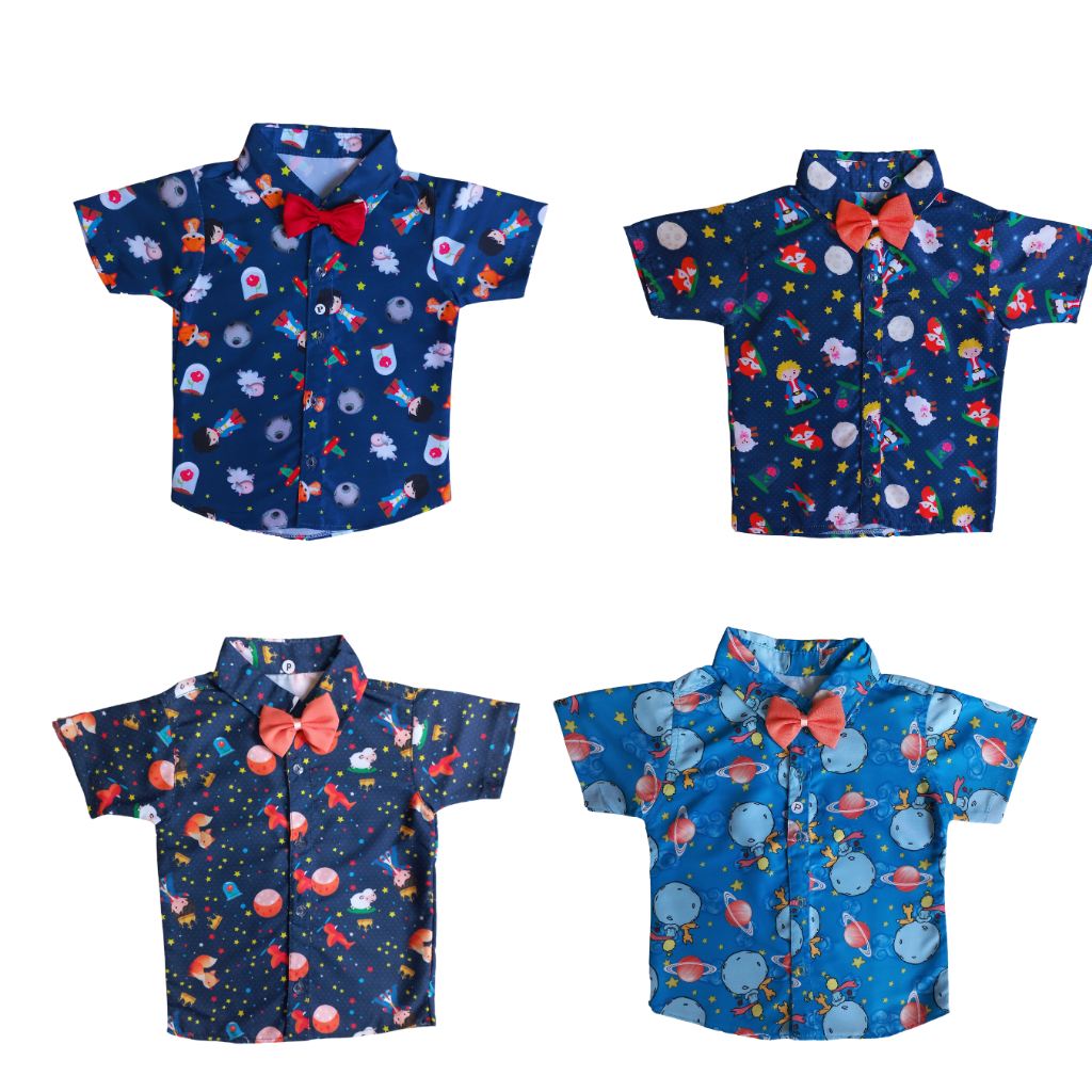 Camisa Infantil Social com gravatinha Temática Pequeno Príncipe Aniversário Menino