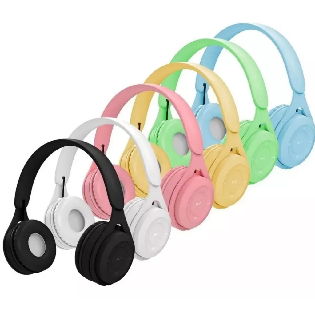 FONE OUVIDO BLUETOOTH SEM FIO AJUSTE TAMANHO ENTRADA P2 CARTÃO MEMÓRIA RÁDIO FM COLORIDO em Oferta na Shopee