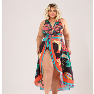 Conjunto Body  Maiô Engana Mamãe com Pareô Saída de Banho Canga de PraiaPlus Size Moda Mai...