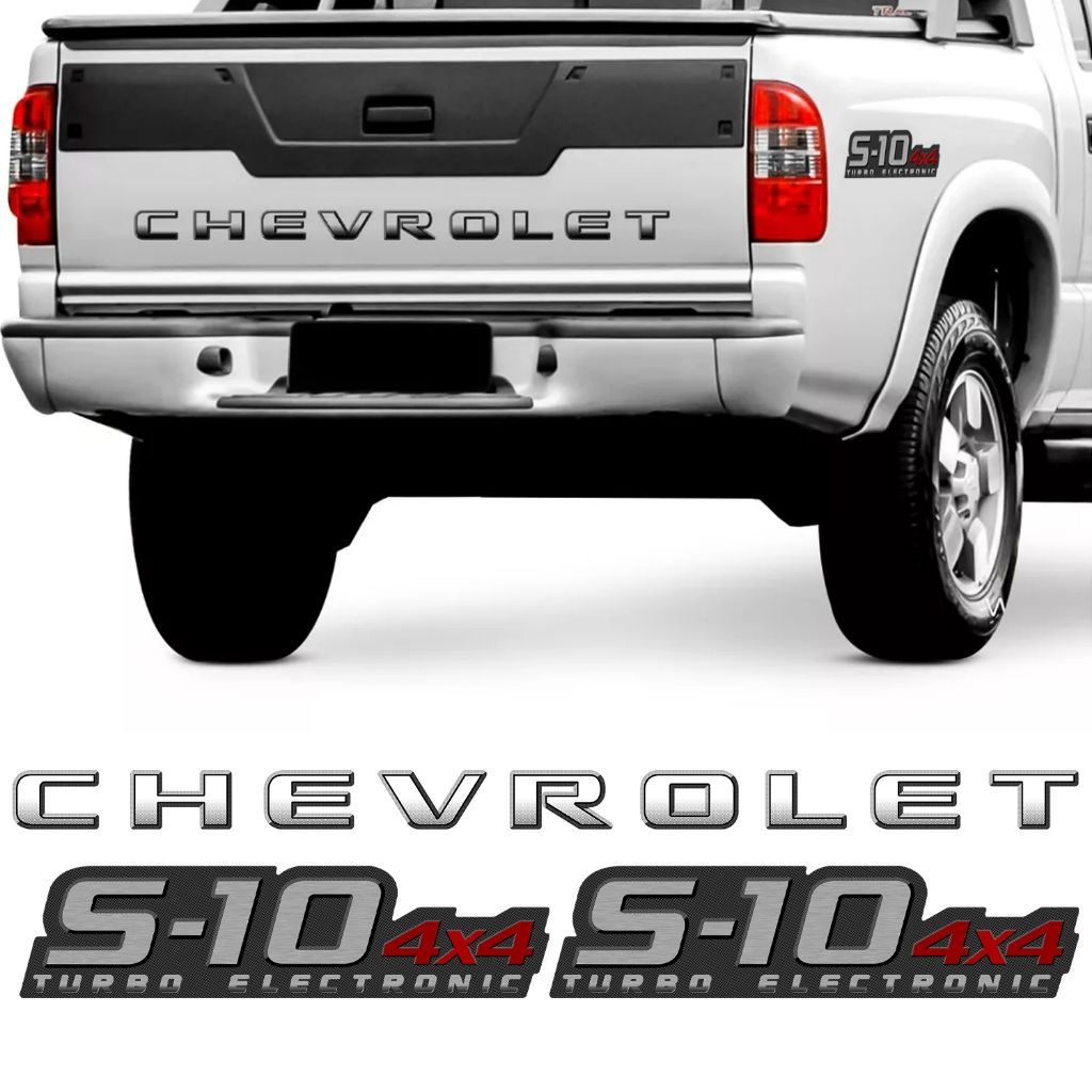 Kit Adesivo Vinil Automotivo S10 S-10 4x4 Turbo Electronic 09 10 11 Vermelho Tampa Traseira Preto