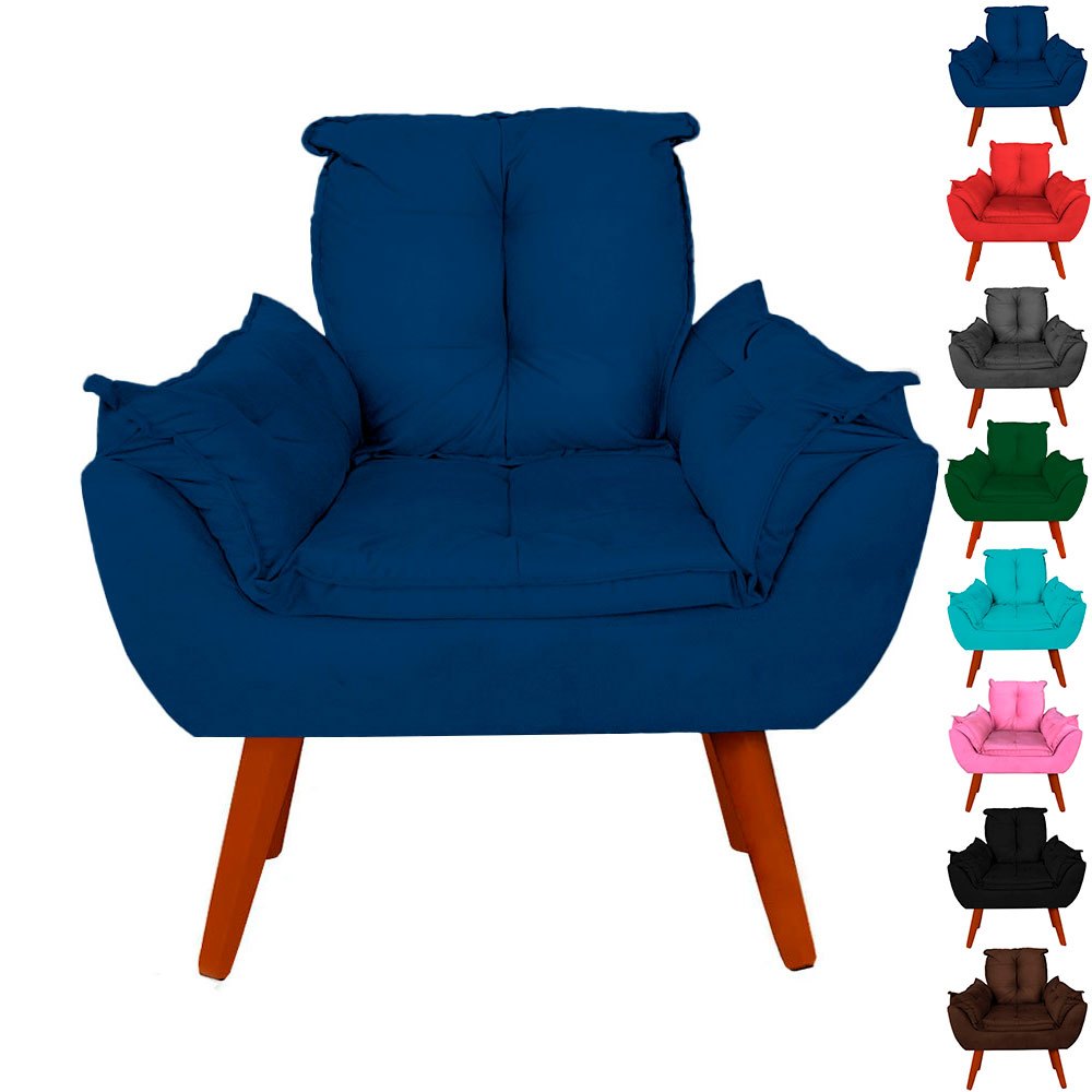 Cadeira Poltrona Decorativa Suede Azul Marinho Pés Palito Para Escritório Sala D